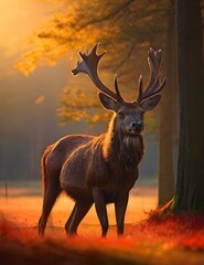 Red Deer in morning Sun Generative Ai