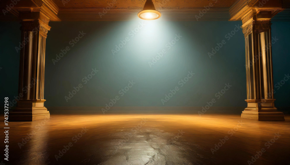 Poster a room bathed in light from above, creating a tranquil setting for showcasing text mockups or produc