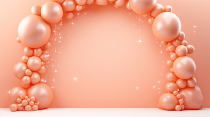 Fototapeta na wymiar Generative AI, arch of peach fuzz color balloons. Birthday party, wedding or shower 3d background. Template for greetings or invitations...