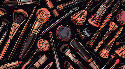 seamless pattern of makeup brushes, cosmetics background