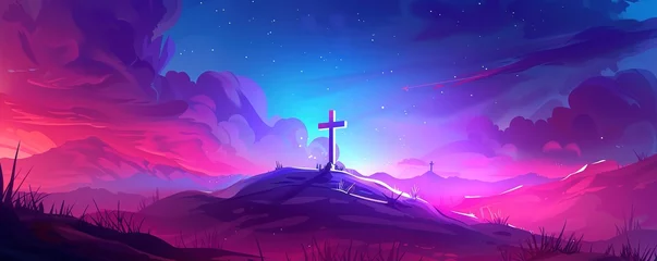  Good friday banner illustration with cross on the hill © Влада Яковенко