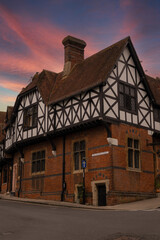 A beautifully colored evening sky above an old medieval town house in Arundel