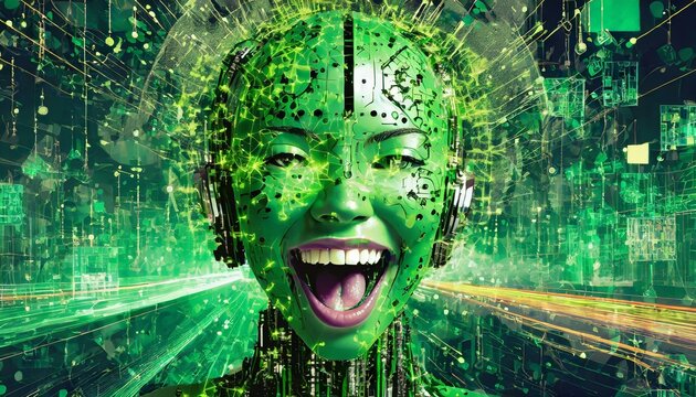 Illustration of an Artificial Intelligence represented in humanoid form that lost control and became very dangerous or was used by malicious human beings to commit evil.
