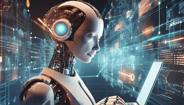 Artificial Intelligence Concept. Illustration of an artificial intelligence performing tasks.
