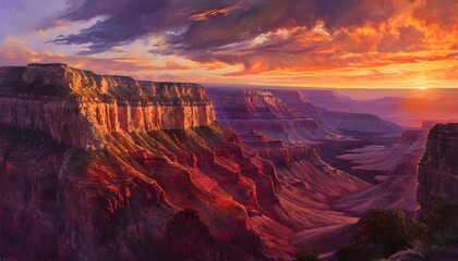 picturesque landscape view of large colorful canyon rock formation scenic sunset  - Powered by Adobe