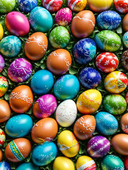 Fototapeta na wymiar Colourful background of easter eggs collection, easter celebration, easter egg patterns, springtime joy, festive surprise, easter gift, vibrant eggs