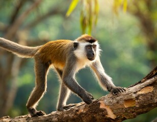 mono caminando en una rama de un arbol en la selva