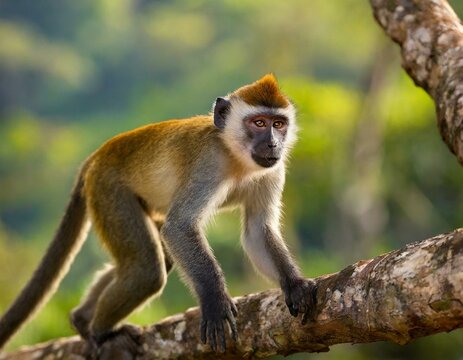 mono caminando en una rama de un arbol en la selva