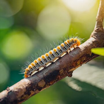 Oruga caminando en una rama de un arbol en la selva