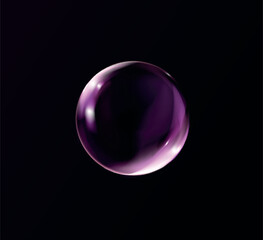 Magic pink fantasy colorful bubble isolated on black background realistic transparent soap bubble.