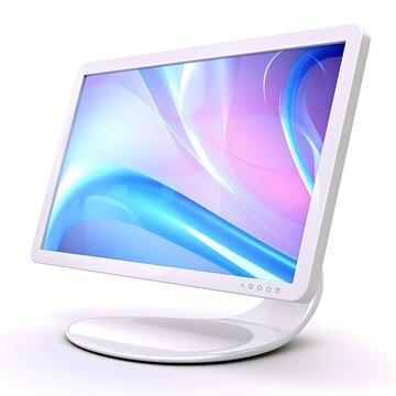 Modern white computer monitor with vibrant abstract wallpaper on screen