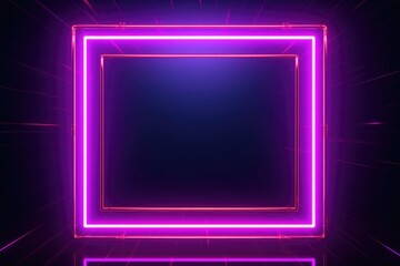 Neon glowing rectangle frame, backlit on a black background. - obrazy, fototapety, plakaty