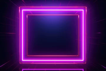 Afwasbaar Fotobehang Retro compositie Neon glowing rectangle frame, backlit on a black background.