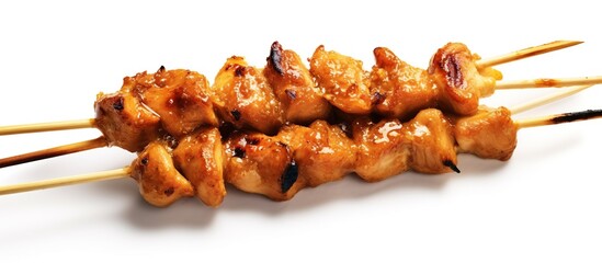 Chicken satay is served on a plate and is still warm with a fragrant and distinctive aroma