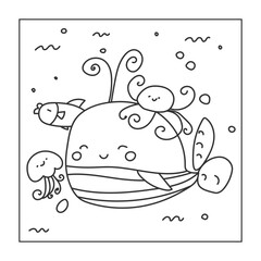 cute doodle undersea animals vector illustration