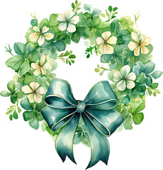 decorative watercolor sheets Clover, wreath, flowers, illustration, decoration 