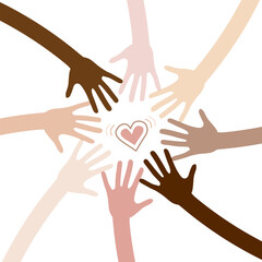 Helping hands in circle with heart in the centre