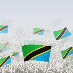 Crowd of people waving flag of Tanzania square graphic for social media and news.