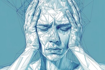 Brain diseases problem cause chronic severe headache migraine. Male adult look tired and stressed