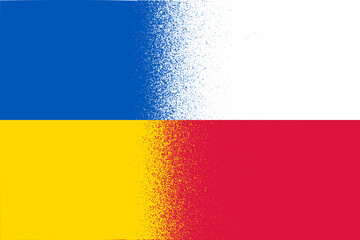 Ukrainian and Polish national flags, Poland and Ukraine background for blockade of the border between countries, conflict of partnership, crisis between countries banner, web, frame for text - obrazy, fototapety, plakaty