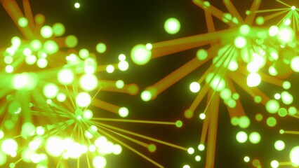 futuristische gelb grün leuchtende synchrone Netzwerkverknüpfungen mit Knotenpunkten, Fraktal,...