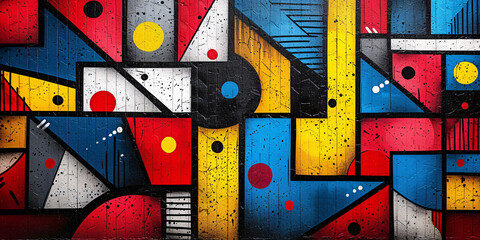 Vibrant Abstract Graffiti Artwork with Geometric Shapes and Bold Colors on Urban Wall Texture for Creative Backgrounds and Designs