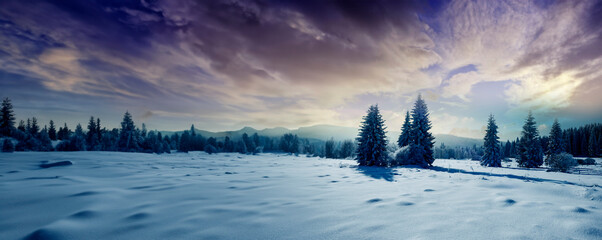 winter landscape with sunrise - 747543865