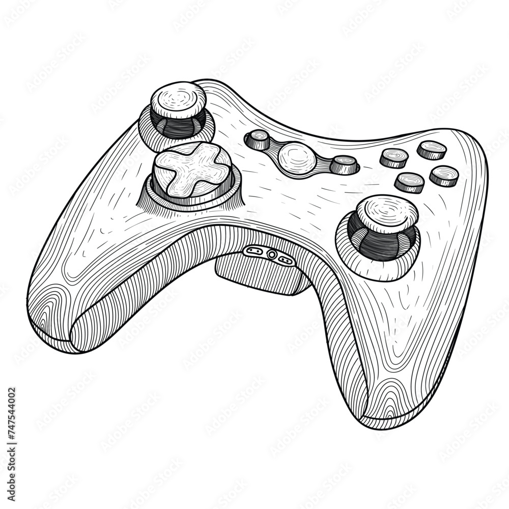 Poster gamepad for game console. object isolated on beige background. simple line sketch