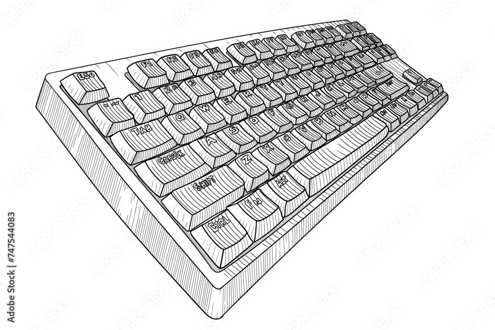 Fototapete computer keyboard with keys. object isolated on beige background. simple line sketch