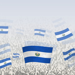 Obraz premium Crowd of people waving flag of El Salvador square graphic for social media and news.