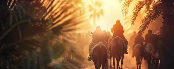 Tuinposter Palm Sunday. Jesus rides the donkey into Jerusalem © Svitlana