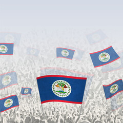 Crowd of people waving flag of Belize square graphic for social media and news.