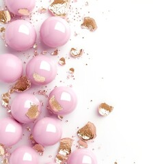 glossy pearl pink balloons with gold foil background.