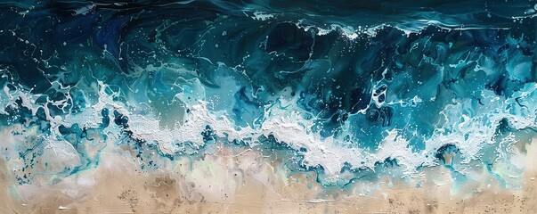 ocean breaks on shore - obrazy, fototapety, plakaty