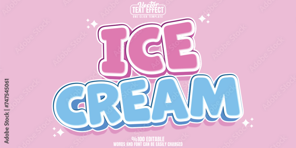 Poster ice cream editable text effect, customizable sweet and waffle 3d font style