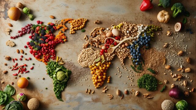 intricate world map composed of various food waste statistics, raising awareness about the global impact of food waste on Stop Food Waste Day