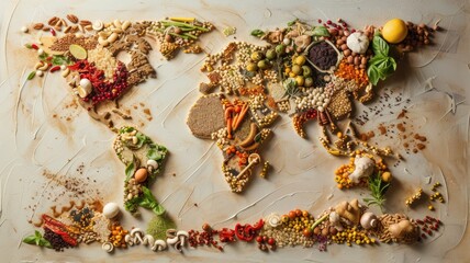 intricate world map composed of various food waste statistics, raising awareness about the global impact of food waste on Stop Food Waste Day