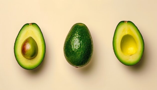 simple design green avocados yellow inside seed pit 