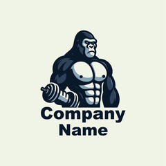 Gorilla with dumbbells. Bodybuilding and fitness logo. Vector illustration