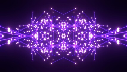 futuristische violette leuchtende synchrone Netzwerkverknüpfungen mit Knotenpunkten, Fraktal,...