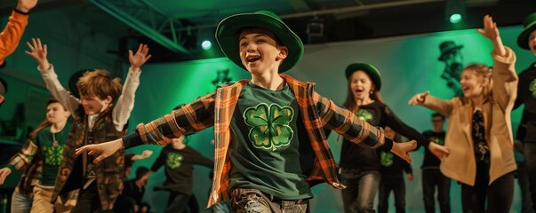 group of young people perform St. Patrick day