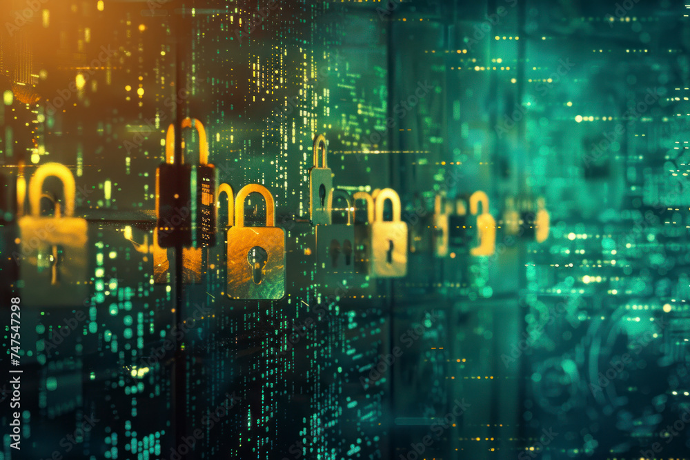 Aufkleber concept of cyber security, information security and encryption.