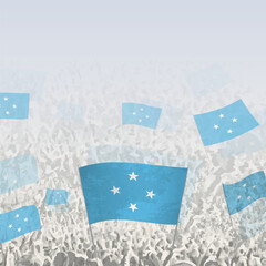 Fototapeta na wymiar Crowd of people waving flag of Micronesia square graphic for social media and news.