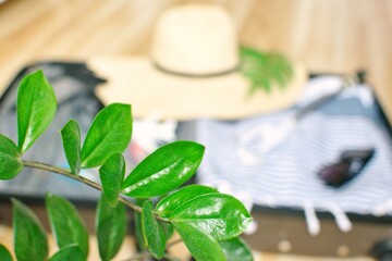  Summer holidays. Suitcase with women's clothes and accessories.