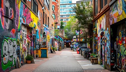 Fototapeta premium back alley colorful artistic street graffiti urban city 