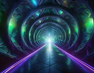 Into the Future: Futuristic Tunnel Illuminated by Blue Lights