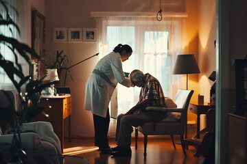 Nurse caring for elderly patient at home