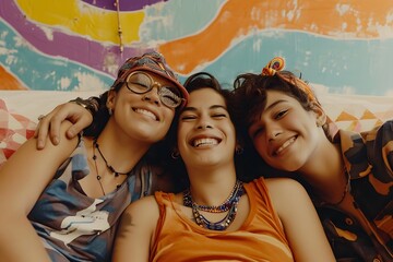 three Hispanic sisters teens happy smiling fun joy  - Powered by Adobe