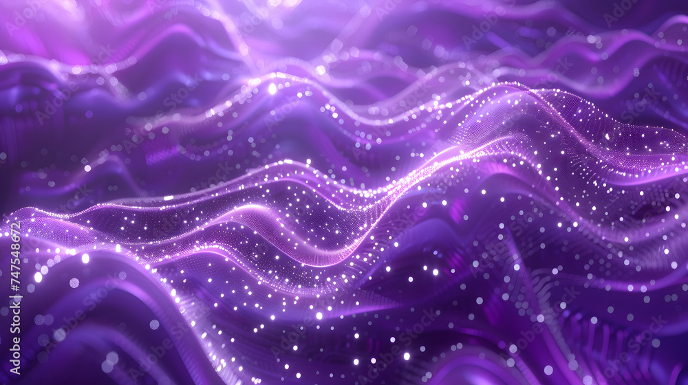 Poster purple radiance: abstract digital background with mesmerizing particles wave and light
