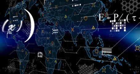 Animation of mathematical equations over world map - Powered by Adobe